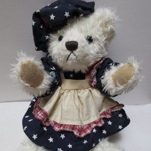 Plush White Pickford Bear OPAL Jointed w/ Stars Navy Dress Hat Tag